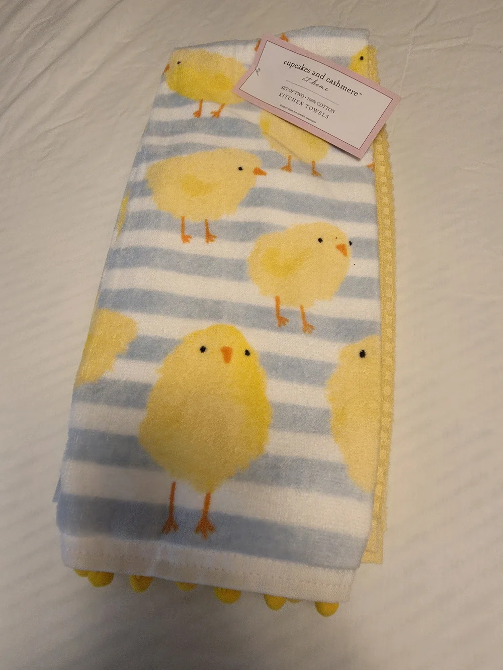 cupcakes & cashmere Yellow Chick & Blue Stripe Kitchen Towels